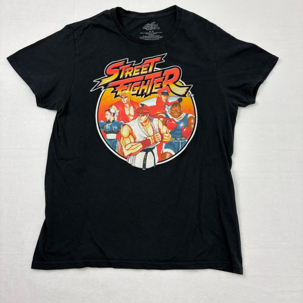 Street Fighter Graphic T-Shirt Mens Medium Black Ryu Ken Chun-Li Capcom Tee